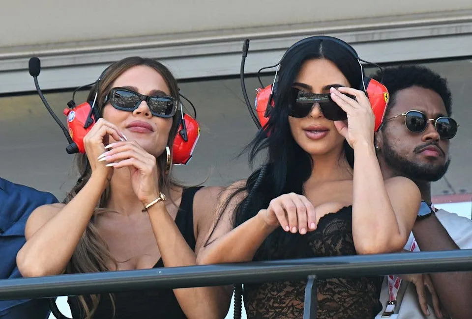 The sisters cheered on Kim's boyfriend Lewis Hamilton