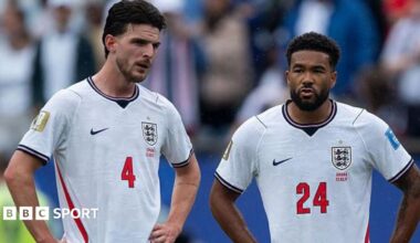 Declan Rice and Reece James stand with their hands on their hips during the draw against Ghana