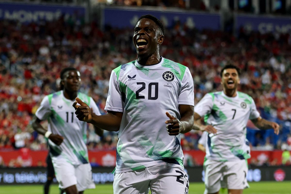 Chiedozie Ogbene celebrates scoring for Ireland