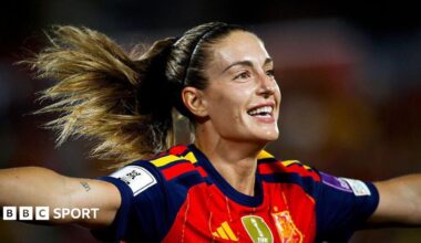 Alexia Putellas celebrates scoring for Spain