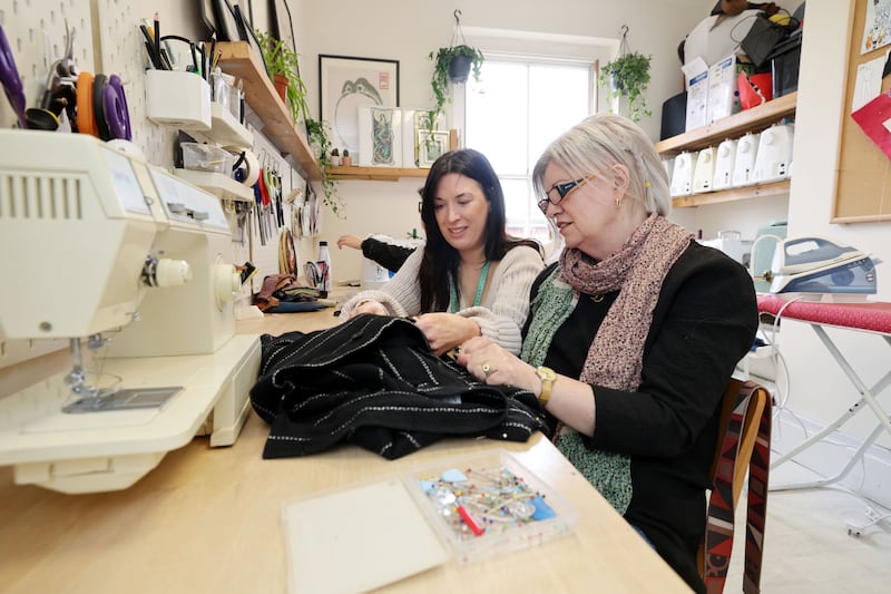 Lorna Daly at a sewing class with Adie Clarke. Photograph: Alan Betson/The Irish Times
