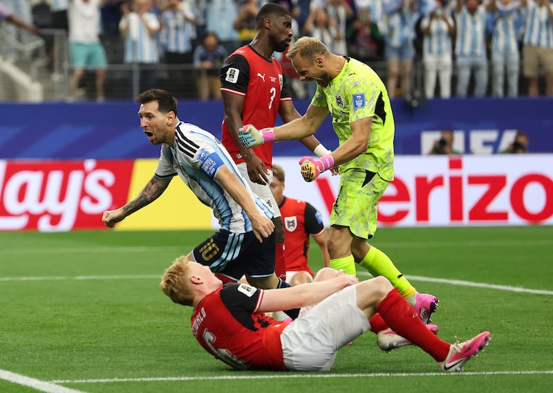 Lionel Messi scores Argentina's second goal late on in the game against Austria. Photograph: Francois Nel/Getty Images