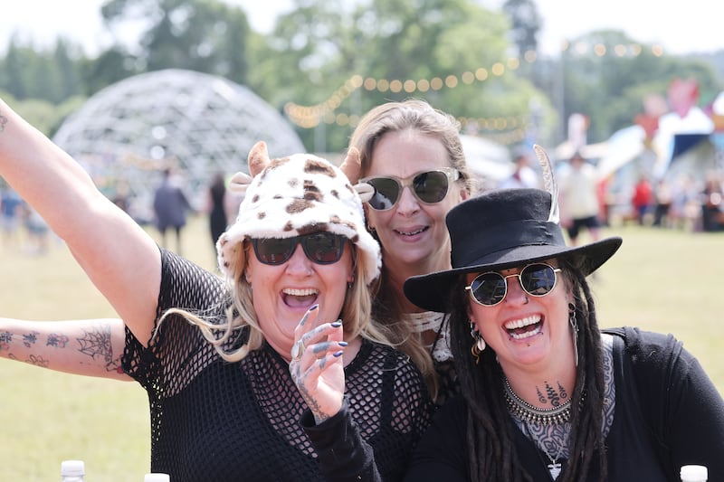 Josie Moran, Lisa Moran and Joanne Daly from Mullingar at the 2026 Beyond the Pale festival in Glendalough estate, Co Wicklow. Photograph: Alan Betson 