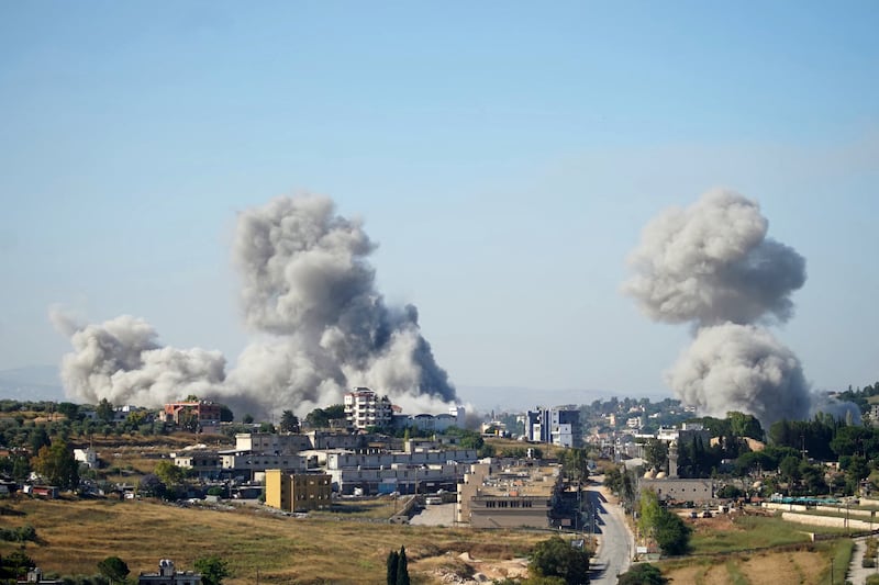 Smoke rises from the site of a string of Israeli air strikes that targeted the southern Lebanese city of Nabatieh on Saturday. Photograph: Abbas Fakih/AFP via Getty