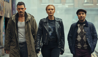 From left: Orlando Bloom, Bryce Dallas Howard and Nick Mohammed in Amazon Prime Video’s Deep Cover.