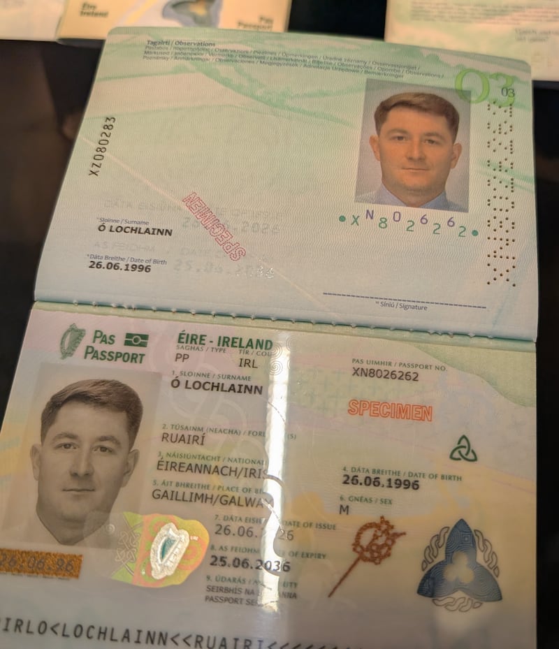Pages from a sample of Ireland's next-generation passport. Photograph: Cillian Sherlock/PA Wire
