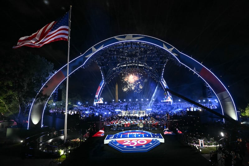 Fireworks go off ahead of the final bout during the UFC Freedom 250 mixed martial arts event on the South Lawn of the White House. Photograph: Saul Loeb/Getty Images