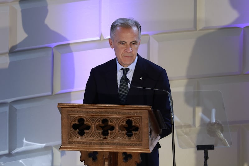 Canadian prime minister Mark Carney speaking during a visit to Trinity College Dublin. Photograph: Conor O Mearain/PA Wire