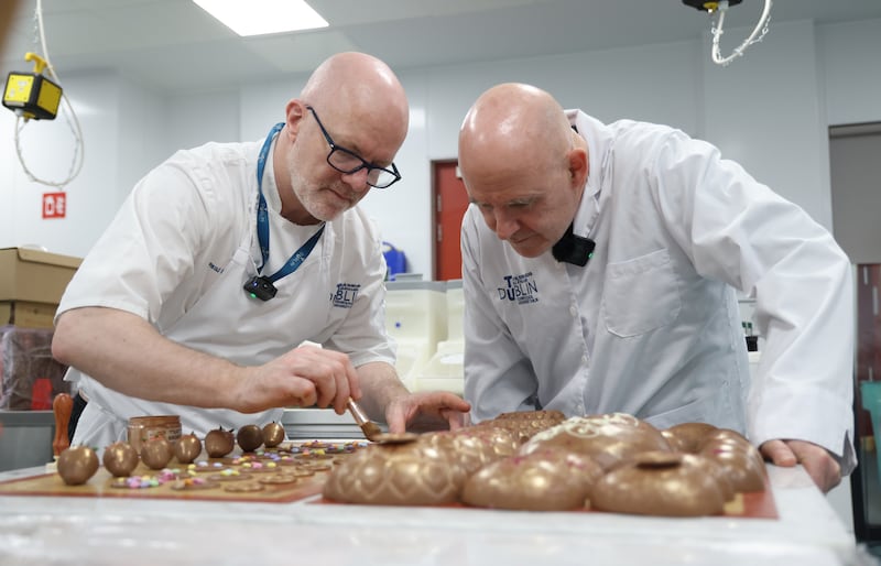 Paul Kelly, executive pastry chef at the Merrion Hotel and lecturer at TU Dublin, shows Conor Pope the ropes. Photograph: Bryan O’Brien