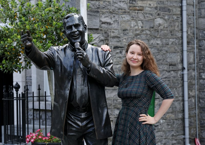 Daria Bilyk at the Joe Dolan Statue on Market Square in Mullingar, Co Westmeath. Photograph: Alan Betson