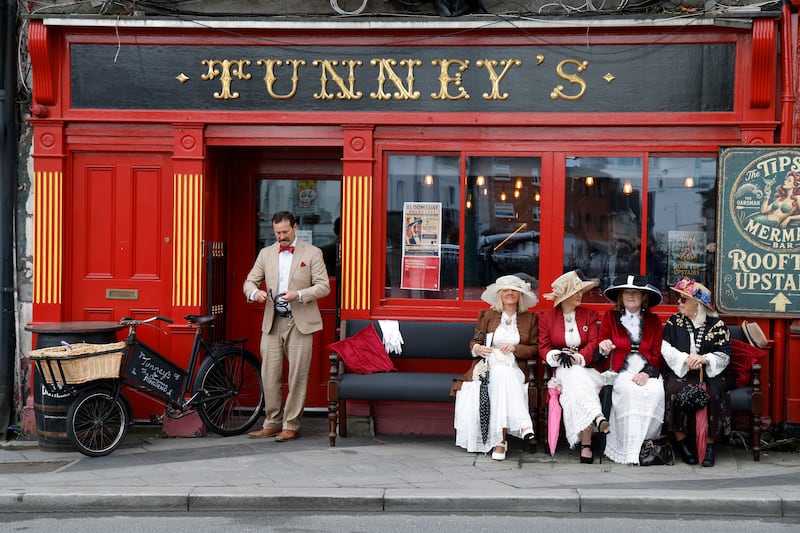 Bloomsday participants near Ringsend Park, the location of James Joyce and Nora Barnacle’s first date. Pictured: Gordon Kelley, Margaret Broderick, Rosemary Phibbs, Marian Finn and Alice Foley, mayoress of Ringsend. Photograph: Nick Bradshaw/The Irish Times