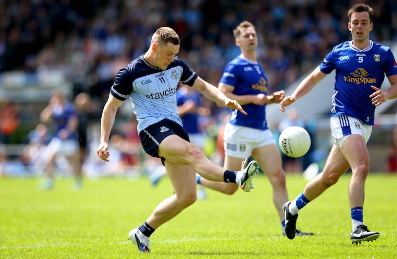 Con O’Callaghan sends the ball forward against Cavan at Breffni Park last Sunday - and the Dubs will need him at his best against Donegal. Photograph: Ryan Byrne/Inpho