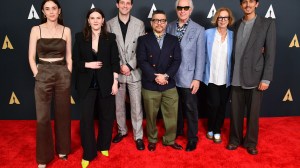 Sara Crow, Katia Sólnes, David Rafailedess, Virgil Williams, Howard Rodman, Michelle Satter and Leo Aguirre attend the Academy Nicholl Fellowships In Screenwriting Ceremony at The Beverly Hills Hotel on April 15, 2026 in Beverly Hills, California.