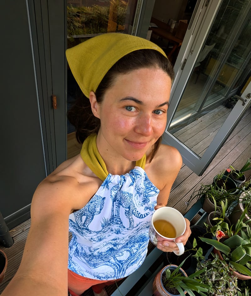 Rosanna Cooney wearing a top and bandana she made herself.