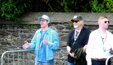 Watch as Hollywood star Brad Pitt enjoys the Isle of Man TT action from start line