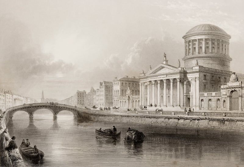 Dublin landmark: the Four Courts in an engraving by WH Bartlett and EJ Roberts, from The Scenery and Antiquities of Ireland, published in the early 1840s. Photograph: Universal History/Getty
