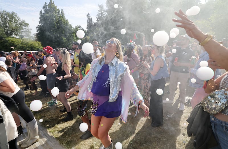 People during a performance by Prymary Colours at the 2026 Beyond the Pale festival in Glendalough estate, Co Wicklow. Photograph: Alan Betson
