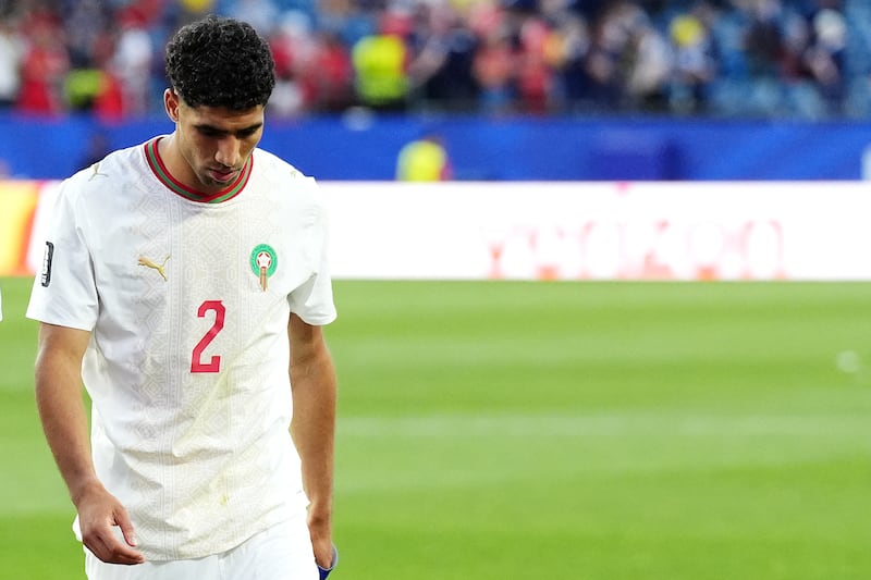Achraf Hakimi after Morocco's World Cup win over Scotland in Boston. Photograph: Nick Potts/PA Wire