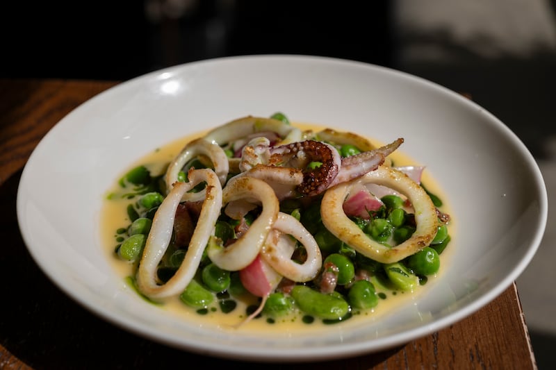 Donegal squid with spring vegetables at Note in Dublin. Photograph: Paulo Nunes dos Santos