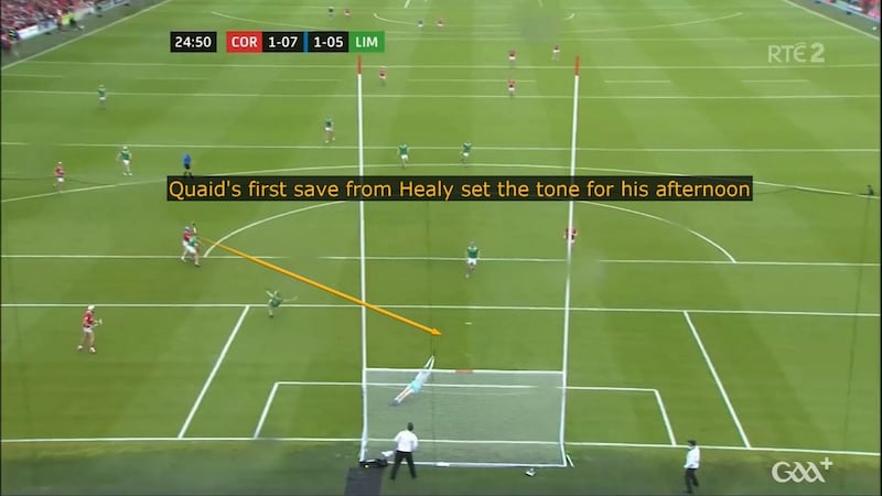 Nickie Quaid makes an outstanding save from Cork's Diarmuid Healy.