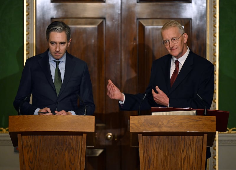 Harris and Northern Secretary Hilary Benn at a press conference in Hillsborough Castle, September 2025. Photograph: Charles McQuillan/Getty