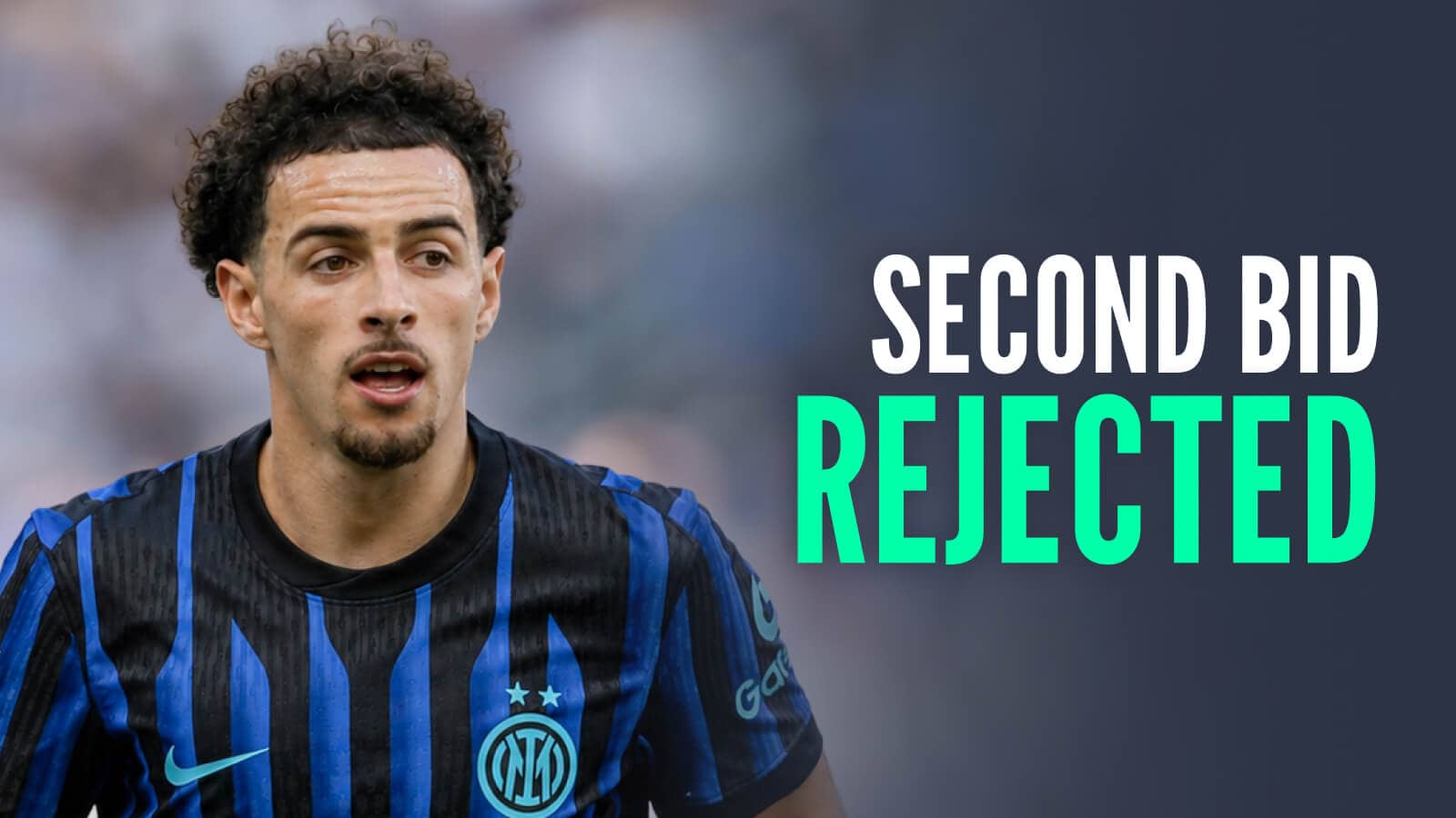 Liverpool star Curtis Jones with an Inter Milan shirt Photoshopped on him and the words 'second offer rejected'