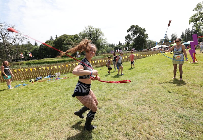 Strix Nebulosa teaching a rope dart workshop  at the 2026 Beyond the Pale festival in Glendalough estate, Co Wicklow. Photograph: Alan Betson
