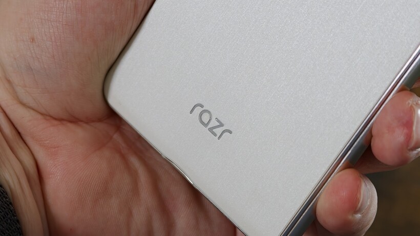 Close up of the Motorola Razr Fold rear panel finish