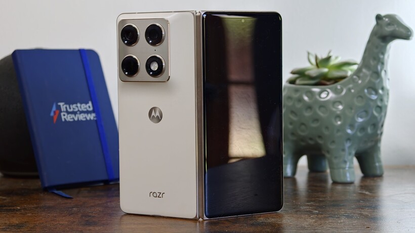 Motorola Razr Fold semi-open on a table