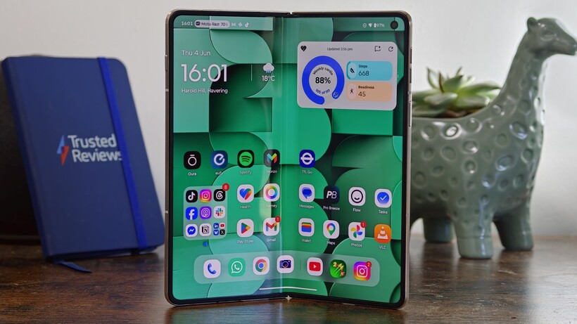 Motorola Razr Fold semi-folded, standing upright
