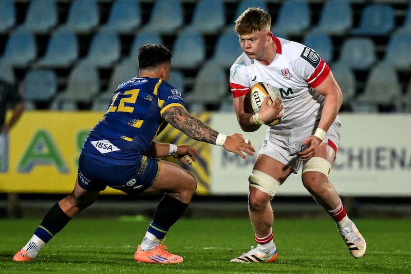 Bryn Ward shows his ball-carrying power for Ulster against Zebra in March. Photograph: Giuseppe Fama/Inpho