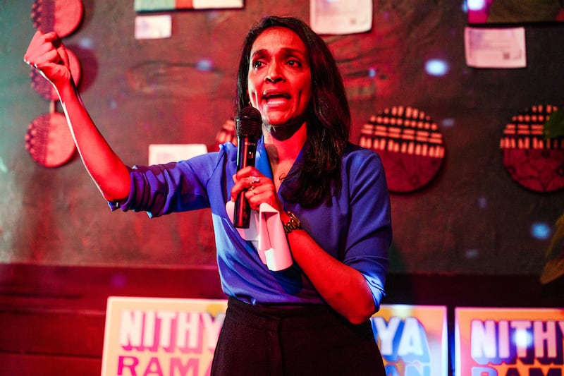 Democratic councilwoman Nithya Raman was declared the official runner-up in the LA mayoral primary by networks on Monday evening. Photograph: Gabriela Bhaskar/The New York Times
                      