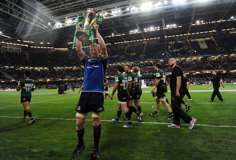 Leinster's Leo Cullen celebrates after winning the Heineken Cup final against Northampton Saints at the Millennium Stadium in Cardiff on May 21st, 2011. Photograph: Glyn Kirk/AFP/Getty Images