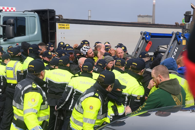 Gardaí and protesters at Whitegate refinery in Co Cork during the fuel protests in April. Photograph: Michael Mac Sweeney/Provision