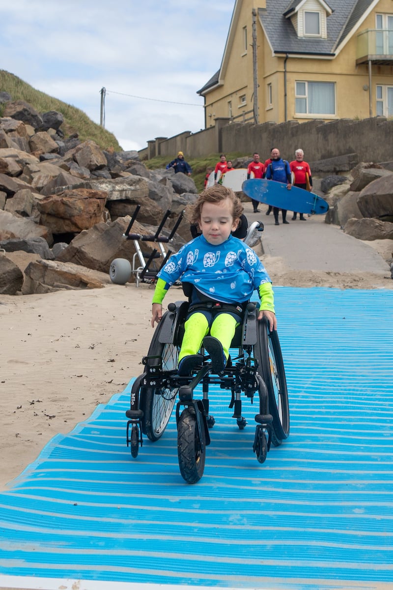 Teddy participating in the early years pathway in Rossnowlagh beach, Co Donegal. Photograph: Darragh Gorman