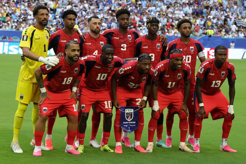 Players of Cape Verde pose for a team photo ahead of the Fifa World Cup 2026 group stage match against Uruguay, in Miami. Photograph: Cristobal Herrera-Ulashkevich/EPA