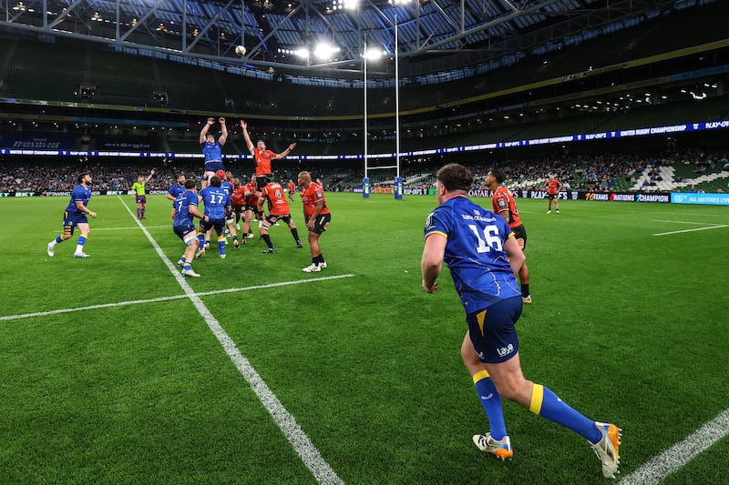 Leinster's Gus McCarthy takes a lineout during last Saturday's URC quarter-final against Lions at the Aviva Stadium. Photograph: Ben Brady/Inpho