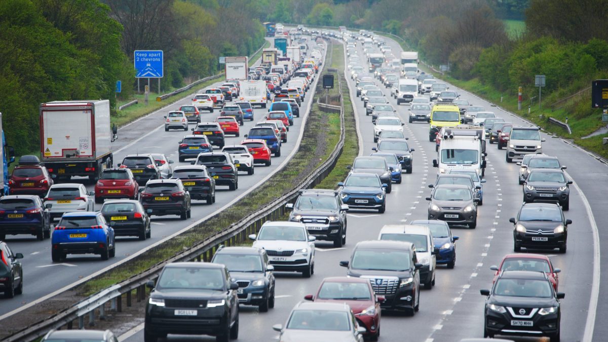 File photo dated 18/04/25 of motorway traffic on the M5 motorway near Burnham-on-Sea, Somerset. The average age of cars on UK roads has reached a record high of nearly 10 years, sparking environmental fears. Issue date: Wednesday August 6, 2025. PA Photo. Motoring research charity the RAC Foundation, which conducted the research, said drivers are benefiting from the improved "build-quality" of modern cars, but this is "bad news for the environment" as it is slowing the switch to electric models. Photo credit should read: Ben Birchall/PA Wire