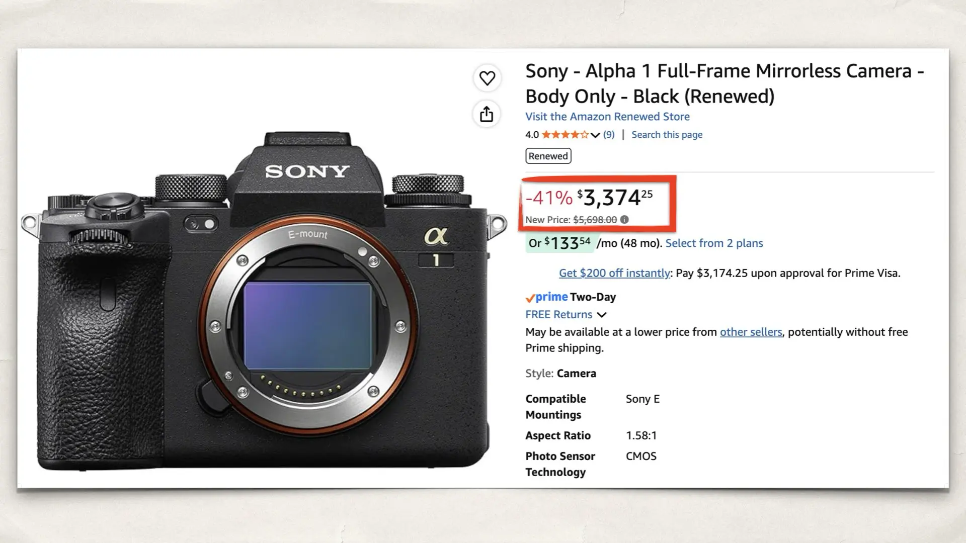 The Sony Alpha 1 on Amazon