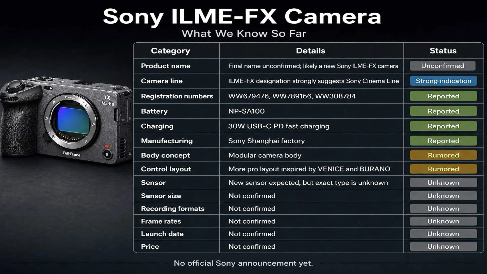 Sony ILME-FX Camera: What the Registration Details Reveal