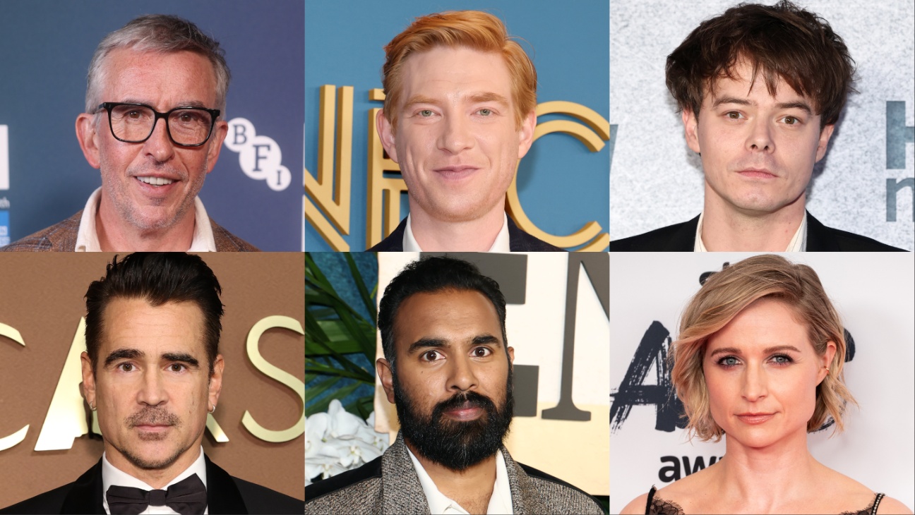 Clockwise from top left: Steve Coogan, Domhall Gleeson, Charlie Heaton, Niamh Algar, Himesh Patel and Colin Farrell.