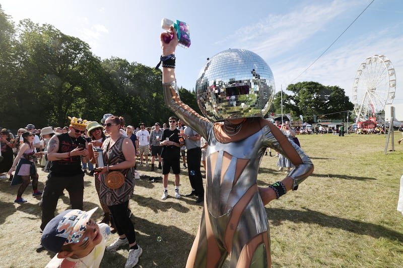 People during a performance by Prymary Colours at the 2026 Beyond the Pale festival in Glendalough estate, Co Wicklow. Photograph: Alan Betson

