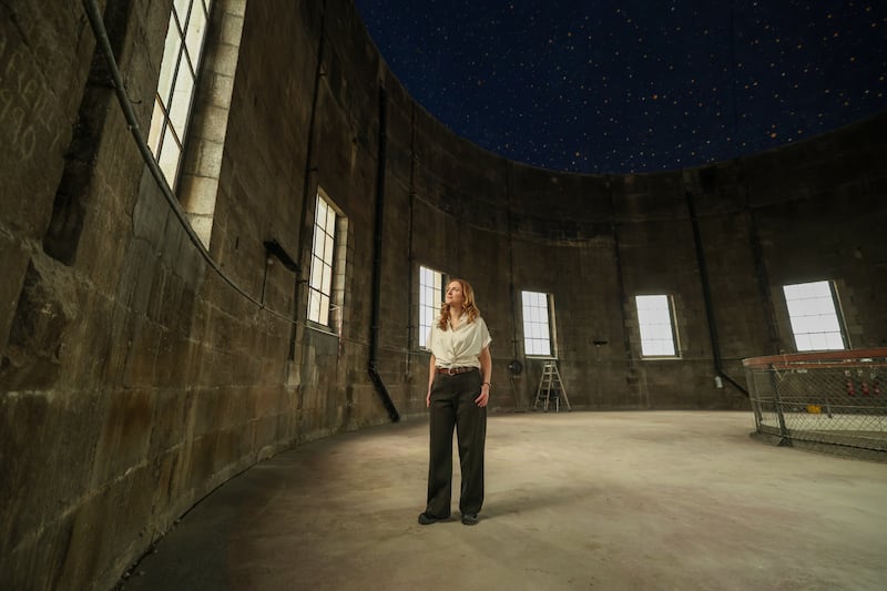 Four Courts restoration: Audrey Farrell of the OPW inside the upper dome. Photograph: Enda O’Dowd