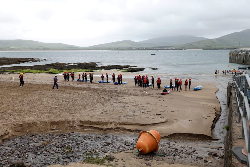 Students gather into groups for team kayaking. Photograph: Nick Bradshaw/The Irish Times