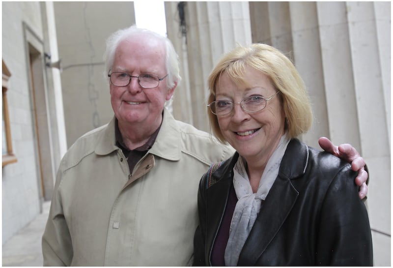 Actors Des Nealon and Biddy White Lennon at the funeral of Phyliss Ryan in 2011. Photograph: Brenda Fitzsimons