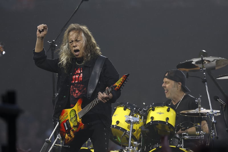 Kirk Hammett and Lars Ulrich perform at the Aviva. Photograph: Nick Bradshaw
