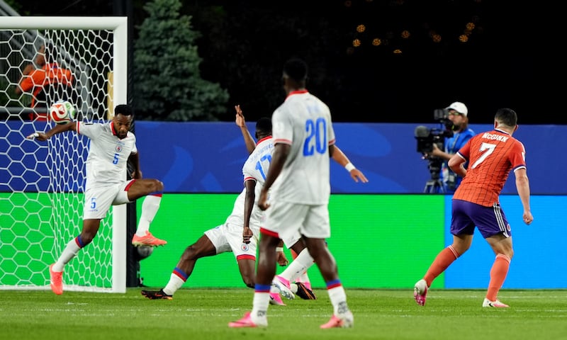 Scotland's John McGinn scoring the opening goal during the World Cup Group C match against Haiti at the Boston Stadium, Foxborough. Photograph: Andrew Milligan/PA Wire.