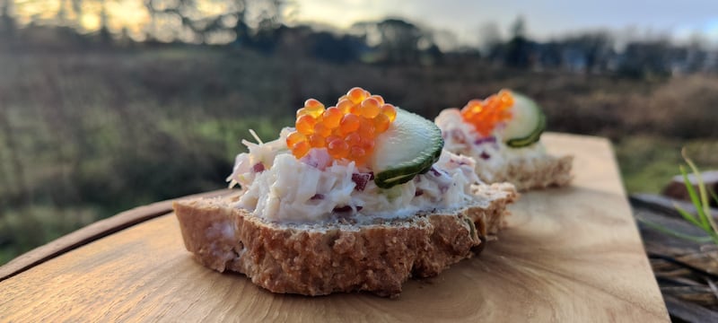 Aran Islands Potted Crab with Goatsbridge Trout Caviar and Cucumber Pickle from Pota