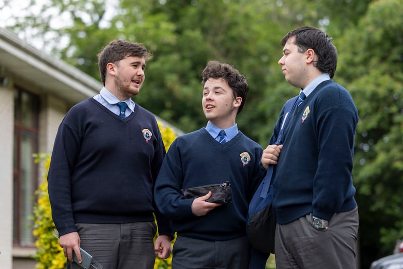 Joseph McLoughlin, Christopher Hackett and Daniel Munteanrom from Ardscoil Rís Secondary School on Griffith Avenue. Photograph: Tom Honan/The Irish Times