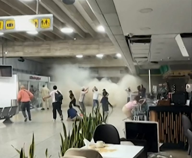 A screen grab from images published on the official Instagram account of Wilmer Azuaje allegedly shows parts of the Simon Bolivar airport collapsing. Photograph: AFP via Getty Images